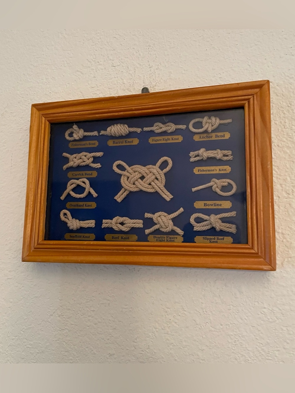 Vintage Framed Sailor Knot Board - Maritime Shadow Box Wall Decor (12 Knots)